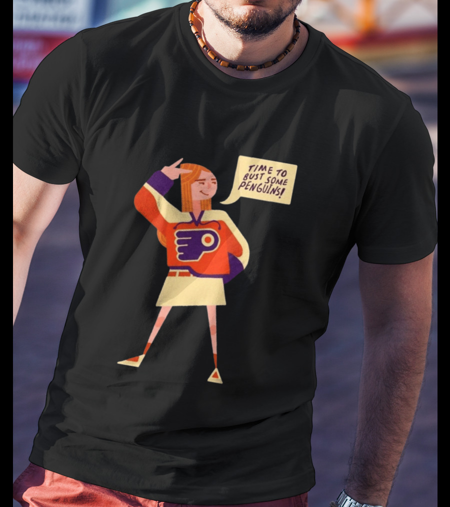 Philadelphia Flyers Time To Bust Some Penguins Retro Cartoon T-Shirt
