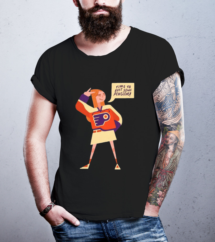 Philadelphia Flyers Time To Bust Some Penguins Retro Cartoon T-Shirt