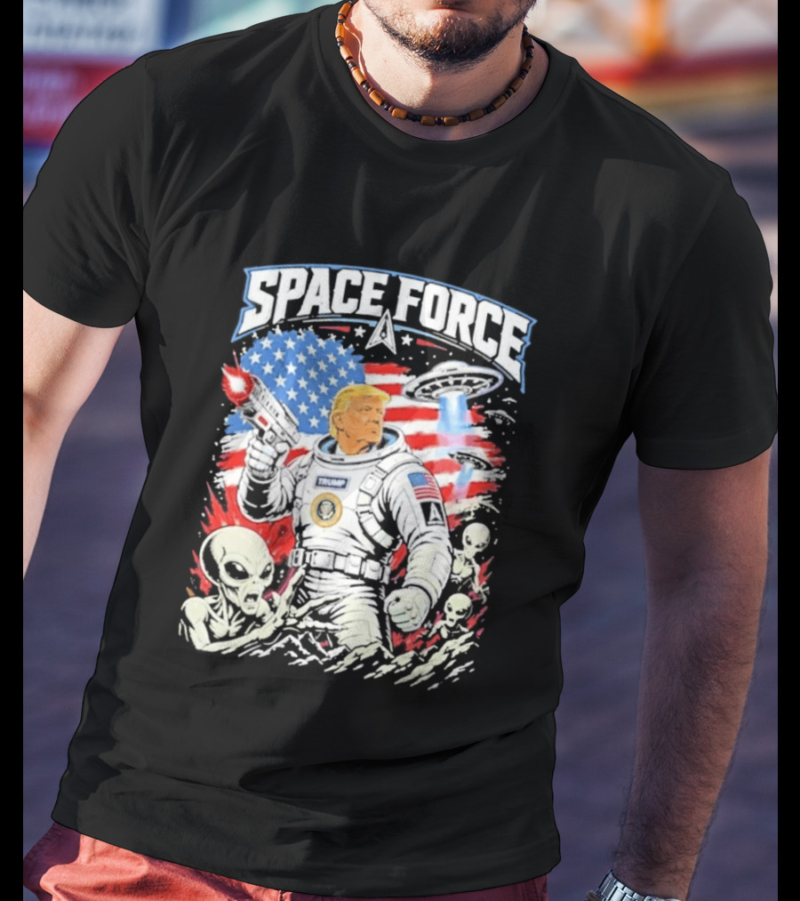 Space Force Trump Alien UFO America Flag Astronaut T-Shirt