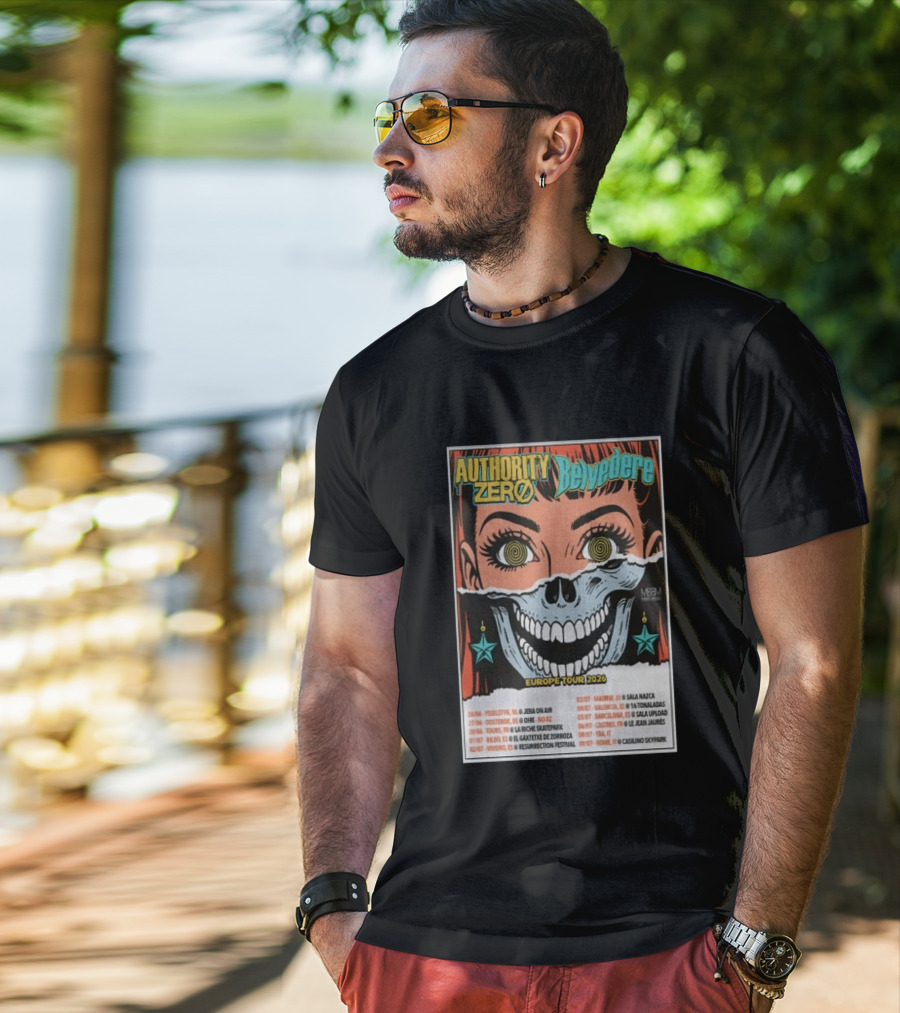 Authority Zero Belvedere Europe Tour 2026 Featuring Futuristic Comic Art Style With Date And Venue List T-Shirt