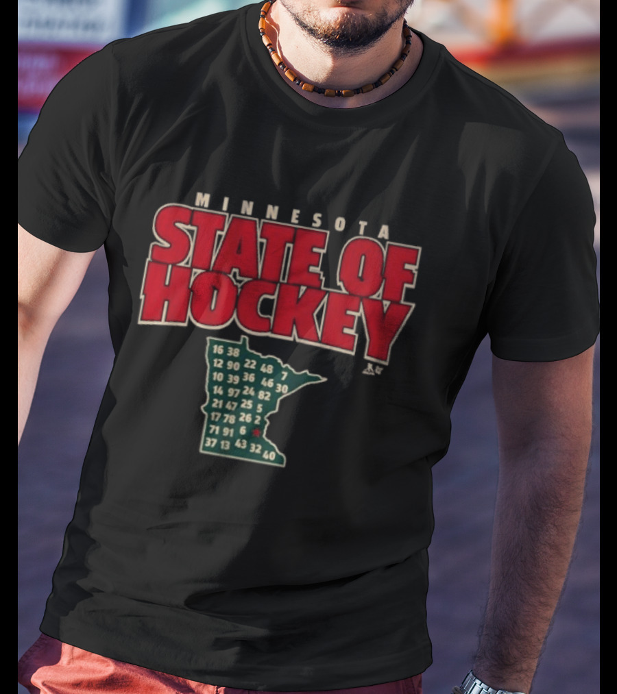 Minnesota State Of Hockey Wild Numbers Map T-Shirt