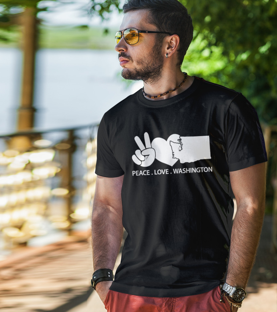Peace Love Washington State Map Hand Gesture T-Shirt
