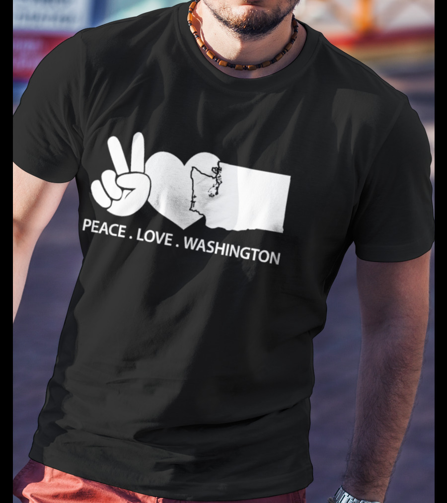 Peace Love Washington State Map Hand Gesture T-Shirt