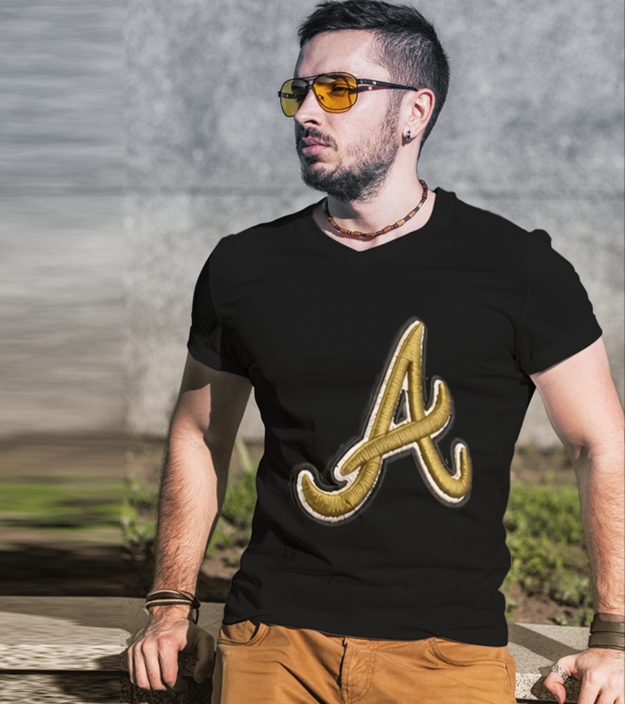 Atlanta Braves Armed Forces 2026 Hat Gold Embroidered A T-Shirt
