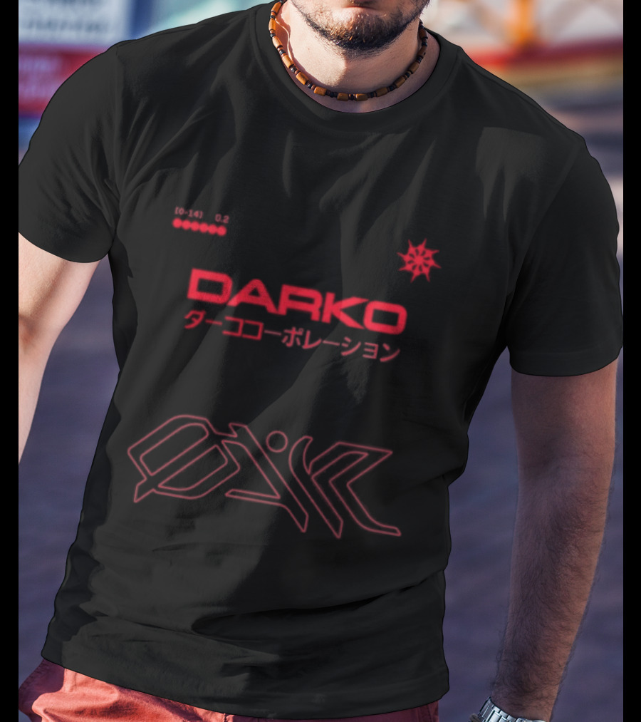 Darko Creative Dept Windbreaker Star Symbol Japanese Text Red And White T-Shirt