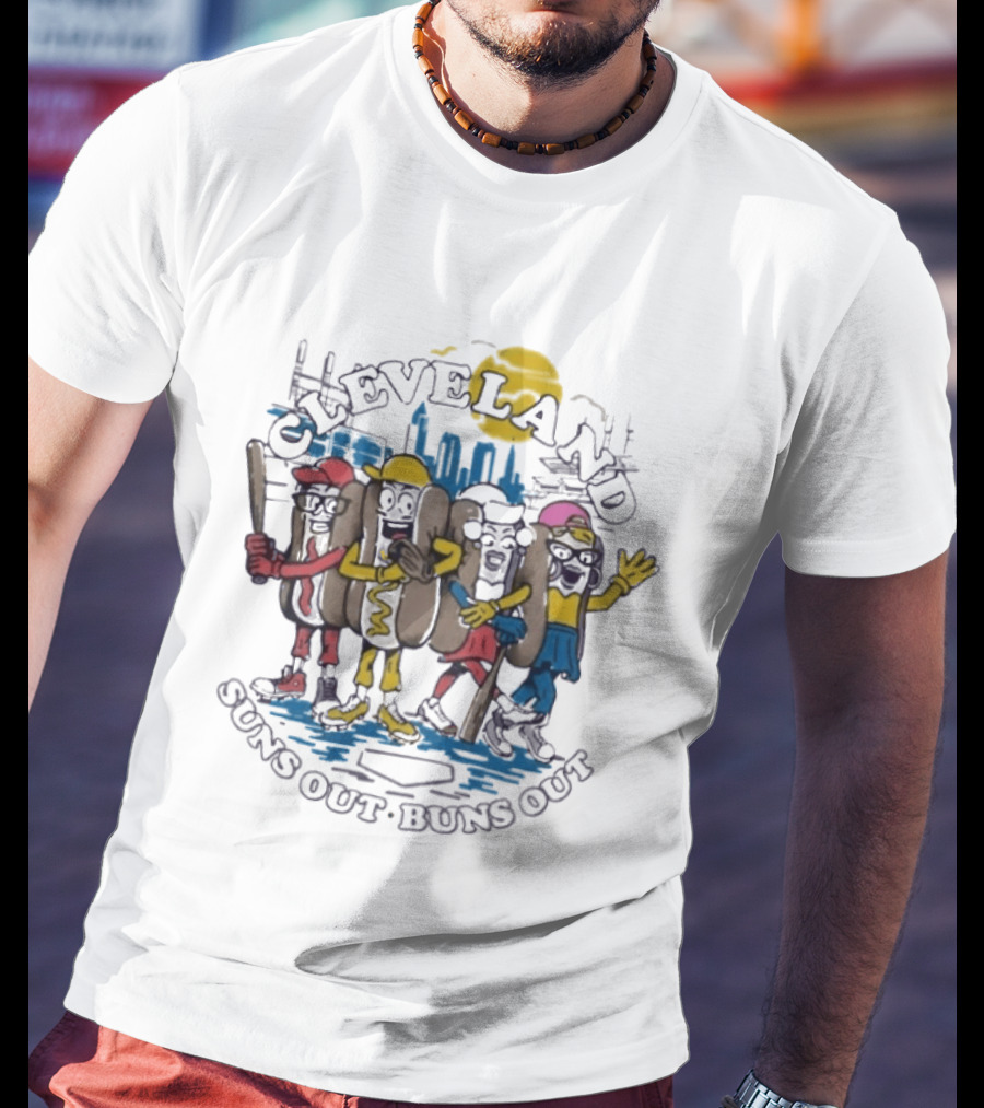 Cleveland Suns Out Buns Out Hotdog Race Cityscape T-Shirt