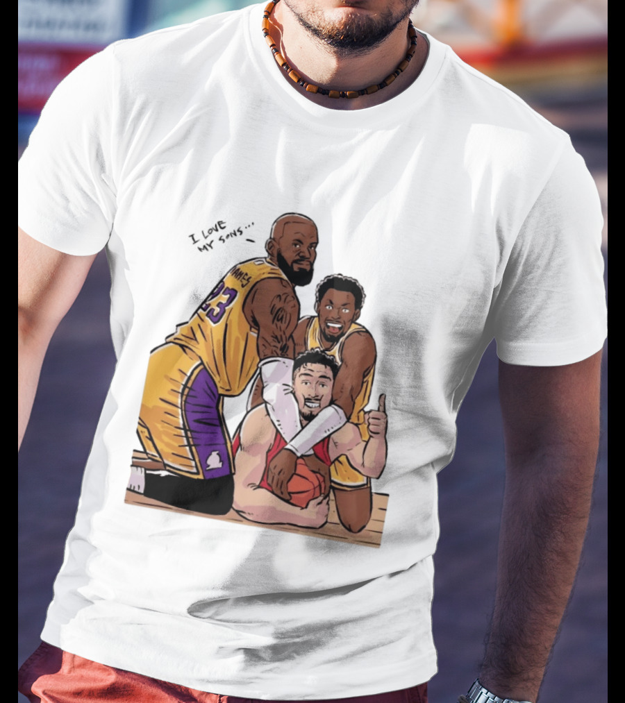 Lebron James Lakers Family Bronny Sengun Cartoon Basketball Scene T-Shirt