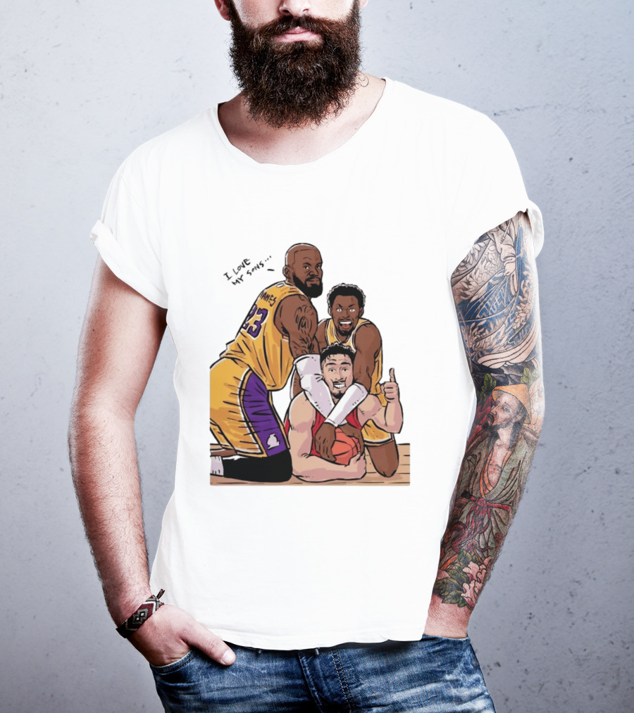 Lebron James Lakers Family Bronny Sengun Cartoon Basketball Scene T-Shirt