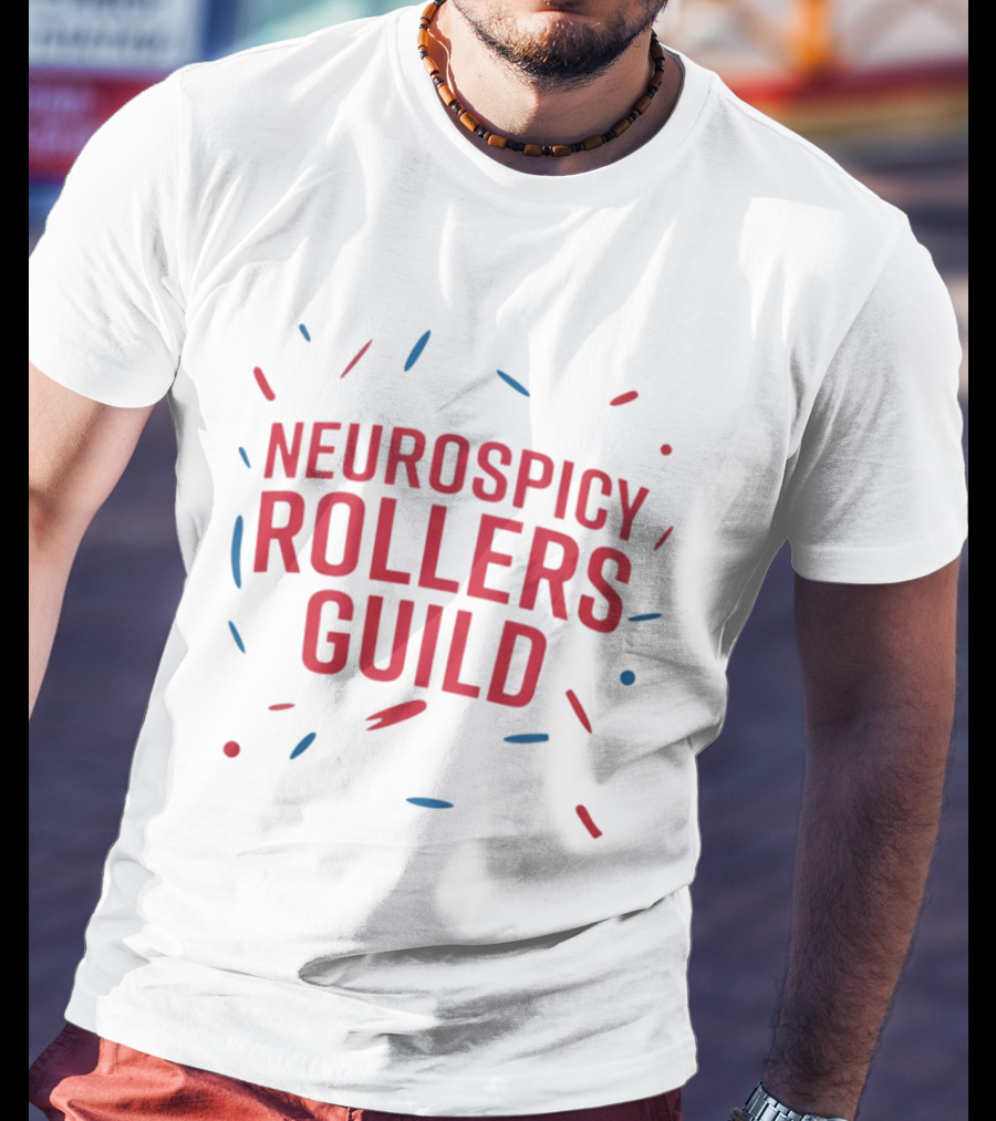 Neurospicy Rollers Guild Colorful Text Design With Red And Blue Accents T-Shirt