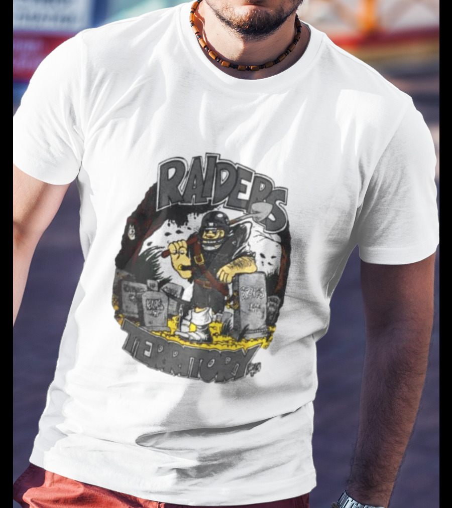 Raiders Territory Cartoon Character With Shovel And Tombstones T-Shirt