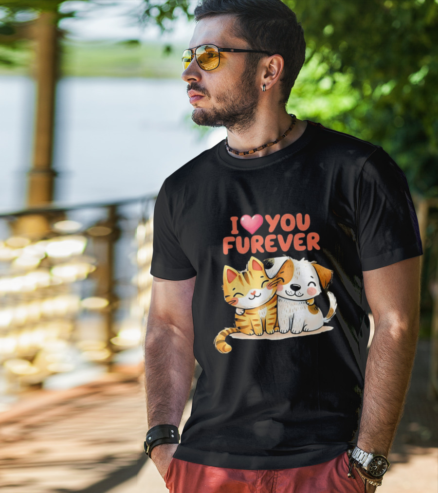 I Love You Furever Cat Hugging Dog T-Shirt