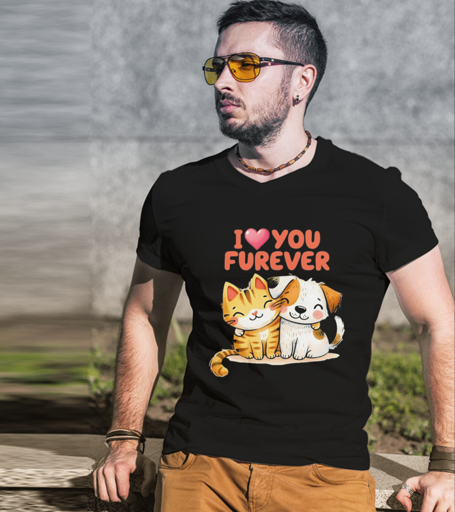 I Love You Furever Cat Hugging Dog T-Shirt