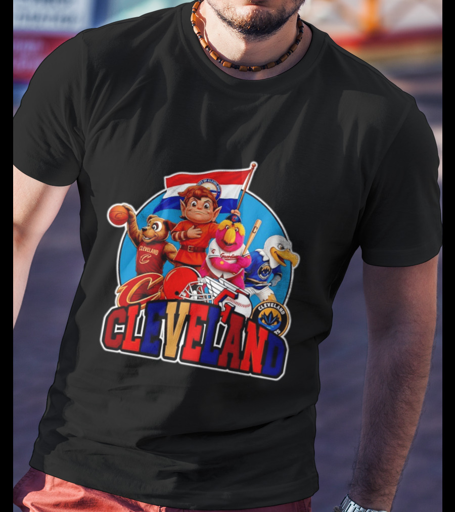 Cleveland City Mascots Cavaliers Guardians Browns Blue Jackets T-Shirt