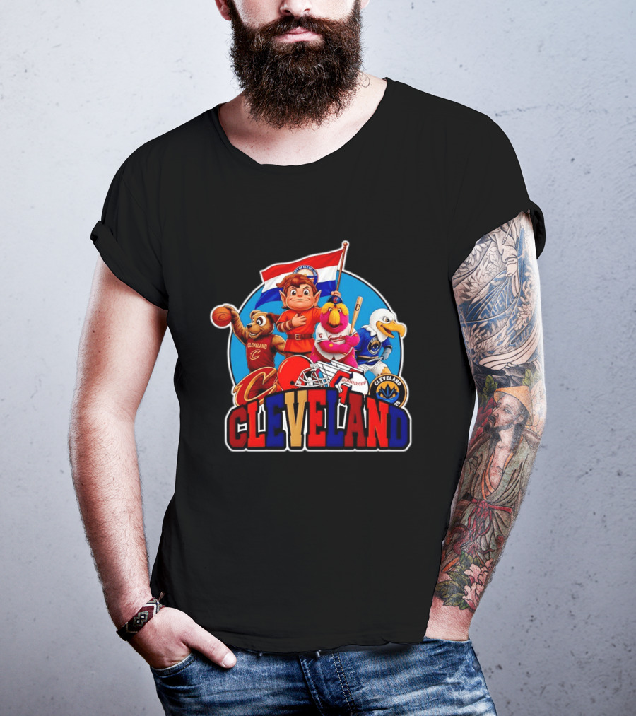 Cleveland City Mascots Cavaliers Guardians Browns Blue Jackets T-Shirt
