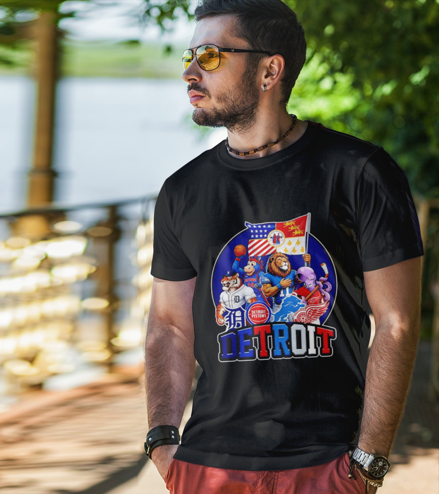 Detroit Pistons Tigers Lions Red Wings City Of Detroit Sports Mascots T-Shirt
