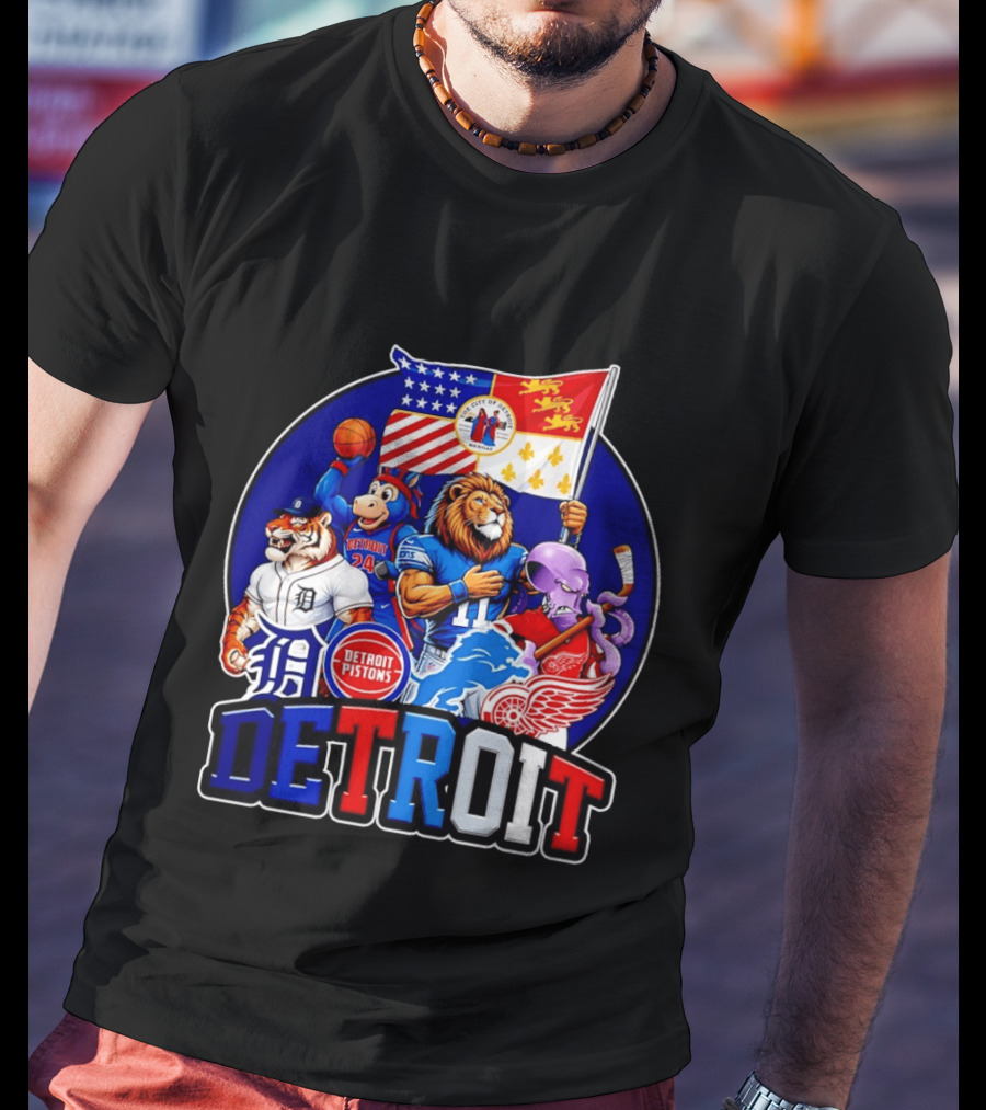 Detroit Pistons Tigers Lions Red Wings City Of Detroit Sports Mascots T-Shirt