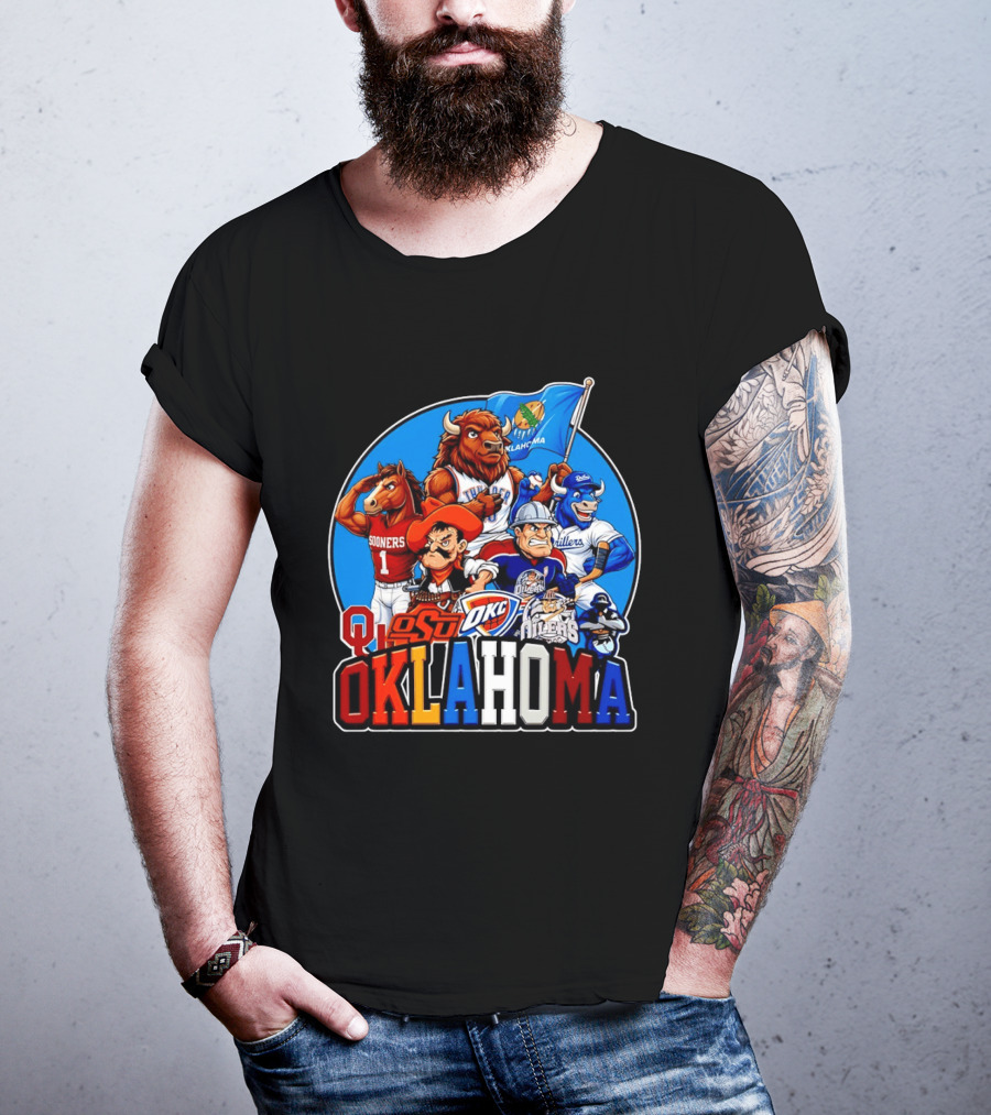 Oklahoma Sooners OSU OKC Thunder Drillers Oilers Mascots Collection T-Shirt