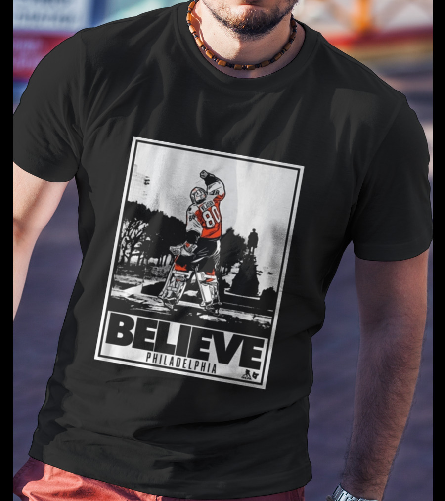 Dan Vladar 80 Jersey Believe Philadelphia Statue Hockey Scene T-Shirt