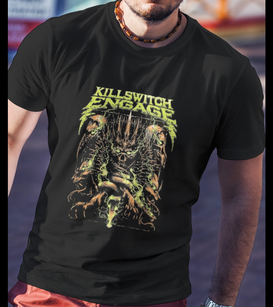 Killswitch Engage Skullcrown Spiked Skull With Green Flames T-Shirt