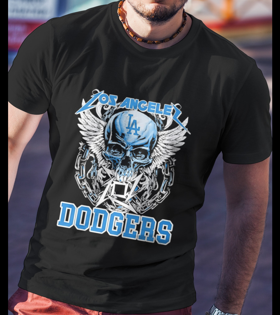 Los Angeles Dodgers Skull Wings And Chains T-Shirt