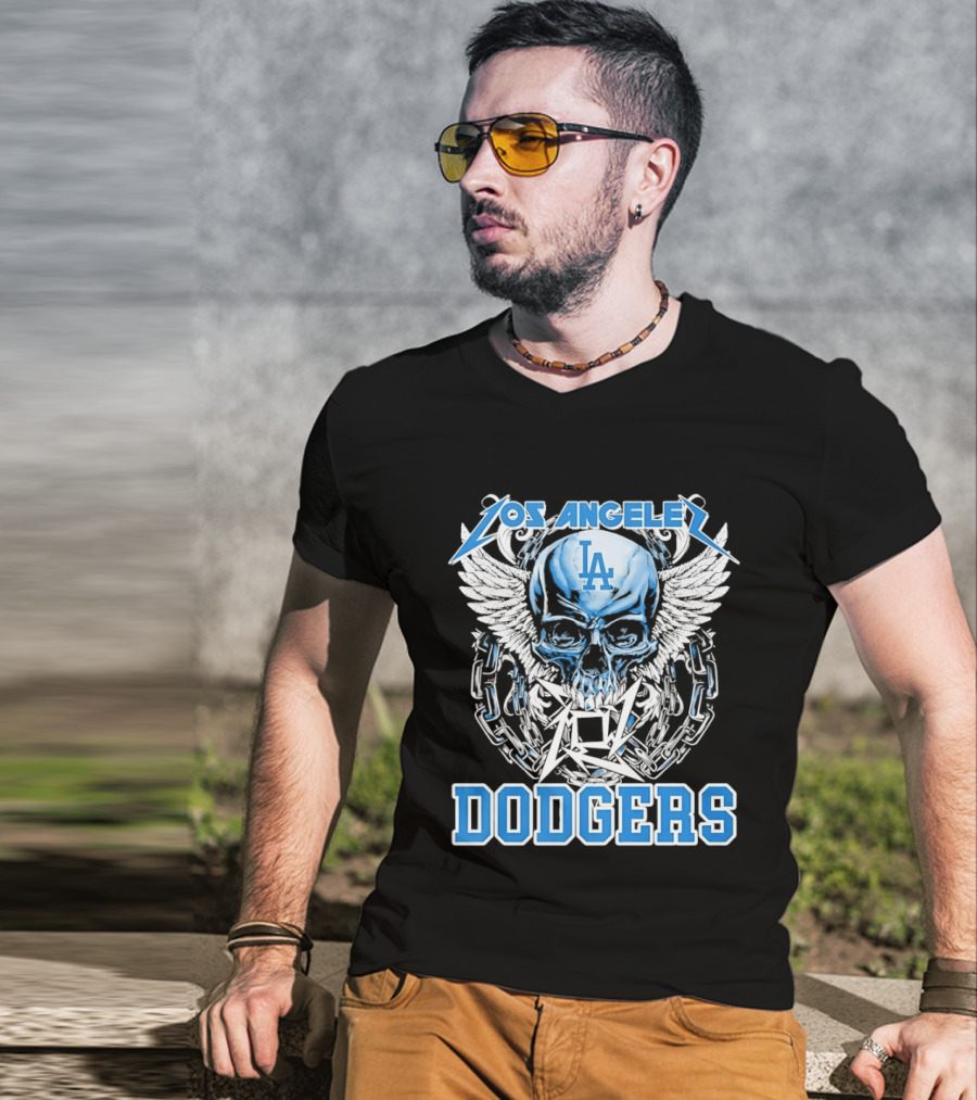 Los Angeles Dodgers Skull Wings And Chains T-Shirt