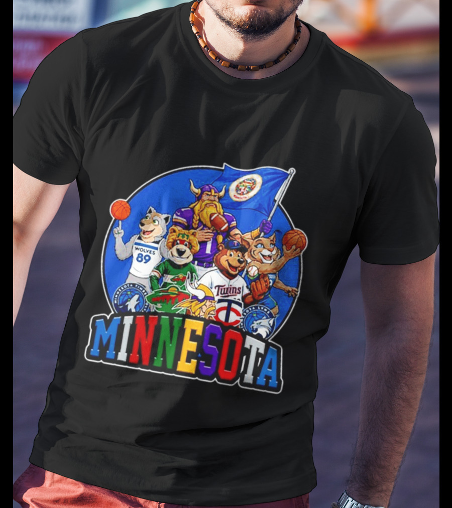 Minnesota Sports Team Characters Vikings Wolves Twins Wild Logos T-Shirt
