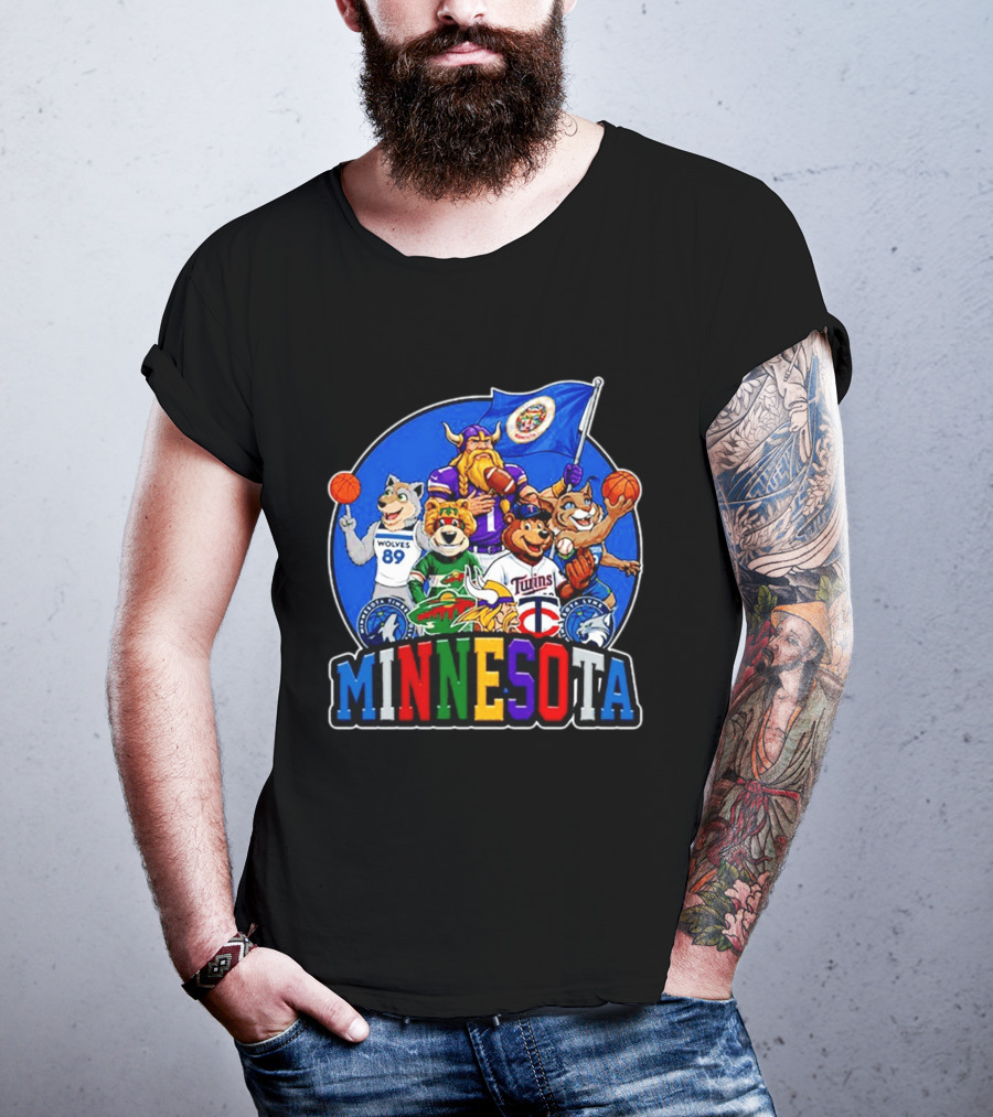 Minnesota Sports Team Characters Vikings Wolves Twins Wild Logos T-Shirt