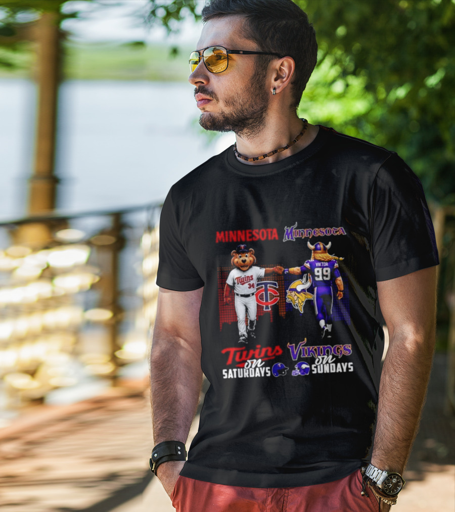 Minnesota Twins Saturdays Vs Vikings Sundays Sports Mashup T-Shirt