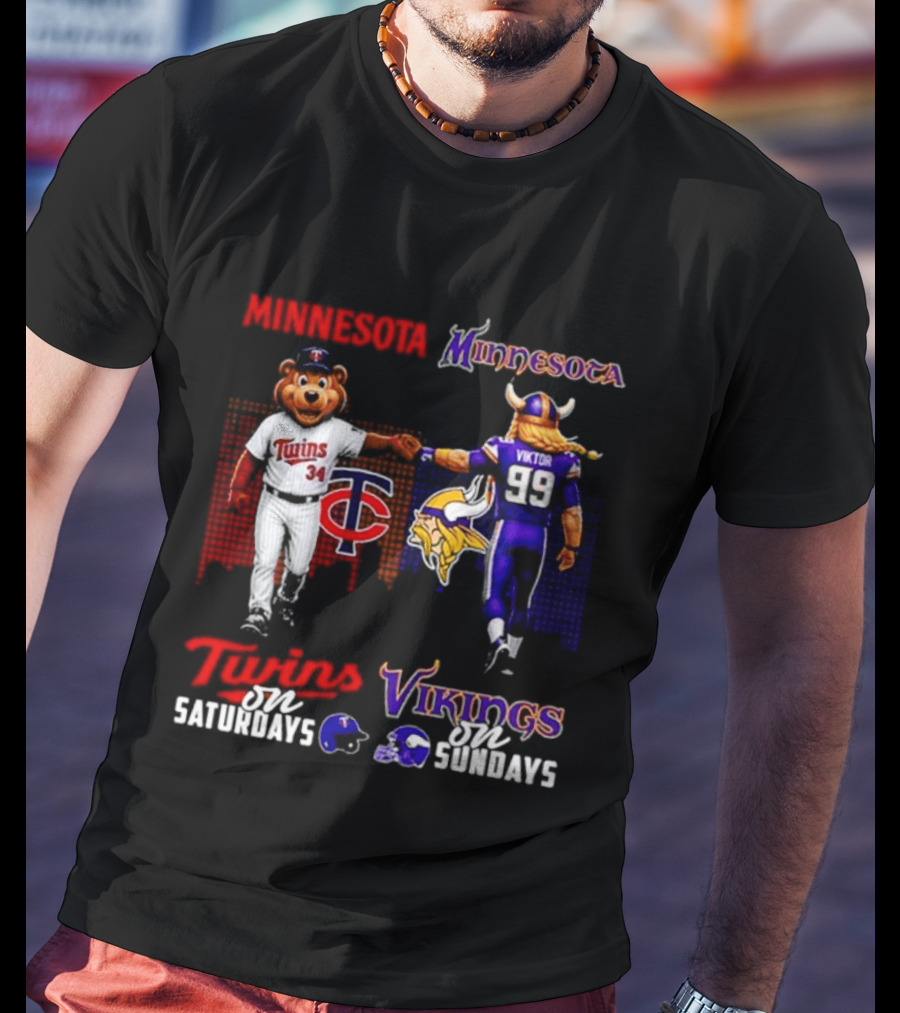 Minnesota Twins Saturdays Vs Vikings Sundays Sports Mashup T-Shirt
