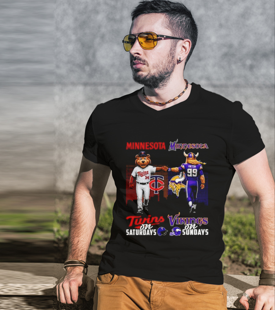 Minnesota Twins Saturdays Vs Vikings Sundays Sports Mashup T-Shirt