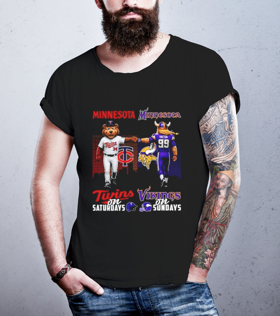 Minnesota Twins Saturdays Vs Vikings Sundays Sports Mashup T-Shirt