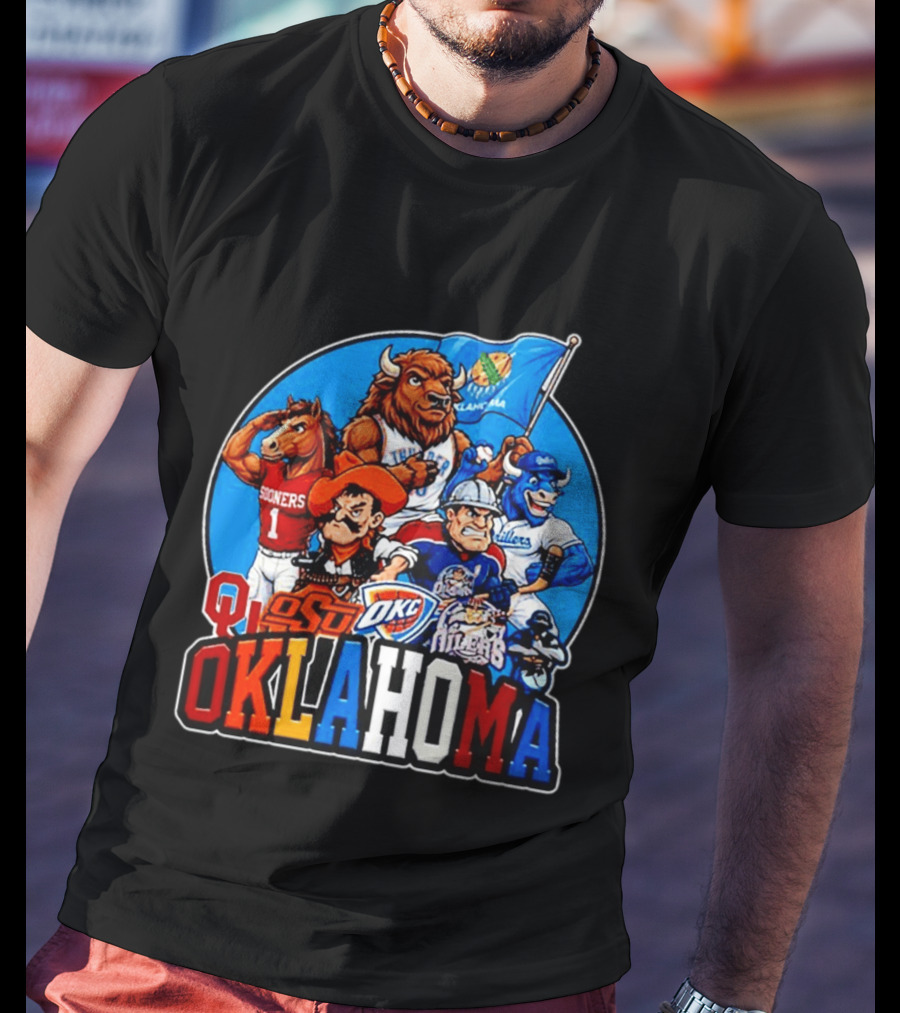 Oklahoma Sooners Cowboys Thunder Oilers Mascot Collage T-Shirt