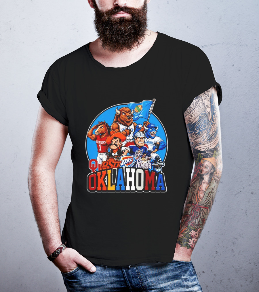 Oklahoma Sooners Cowboys Thunder Oilers Mascot Collage T-Shirt