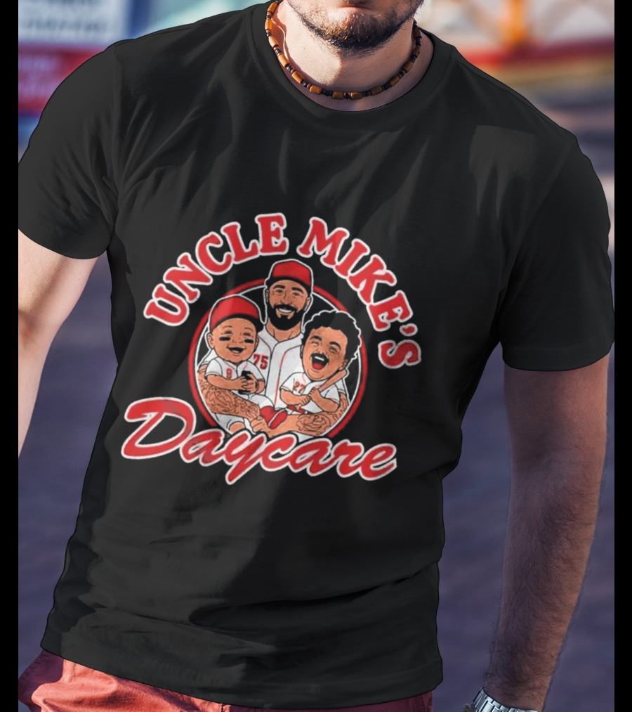 Uncle Mike's Daycare 75 Red Cap Family Fun Sports Team T-Shirt