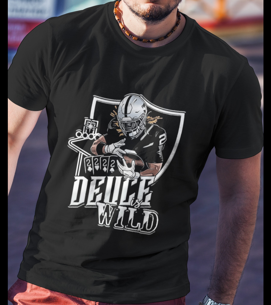 Deuce Is Wild Football Player Silver Helmet Playing Card Shield T-Shirt