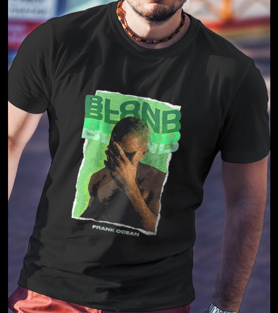 BLOND Frank Ocean Album Cover Art With Green Text And Contemplative Pose T-Shirt