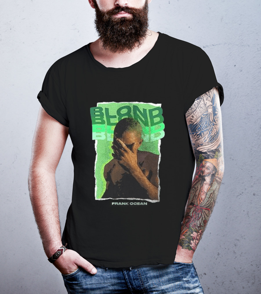 BLOND Frank Ocean Album Cover Art With Green Text And Contemplative Pose T-Shirt