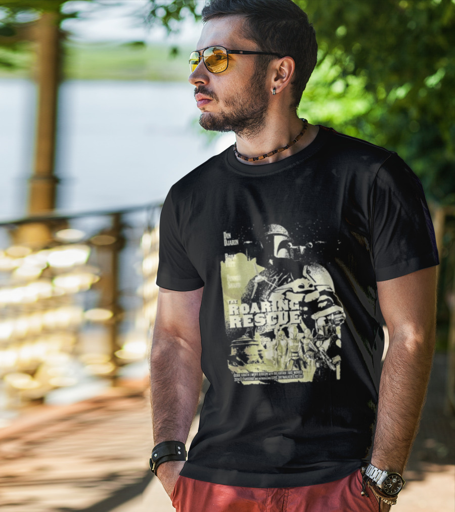 Heroes Villains Star Wars Din Djarin Boba Fett Fennec Shand Roaring Rescue 2026 T-Shirt
