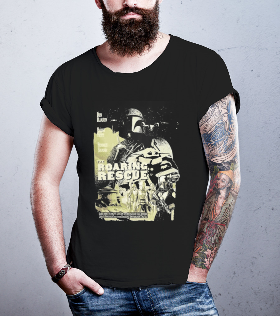Heroes Villains Star Wars Din Djarin Boba Fett Fennec Shand Roaring Rescue 2026 T-Shirt