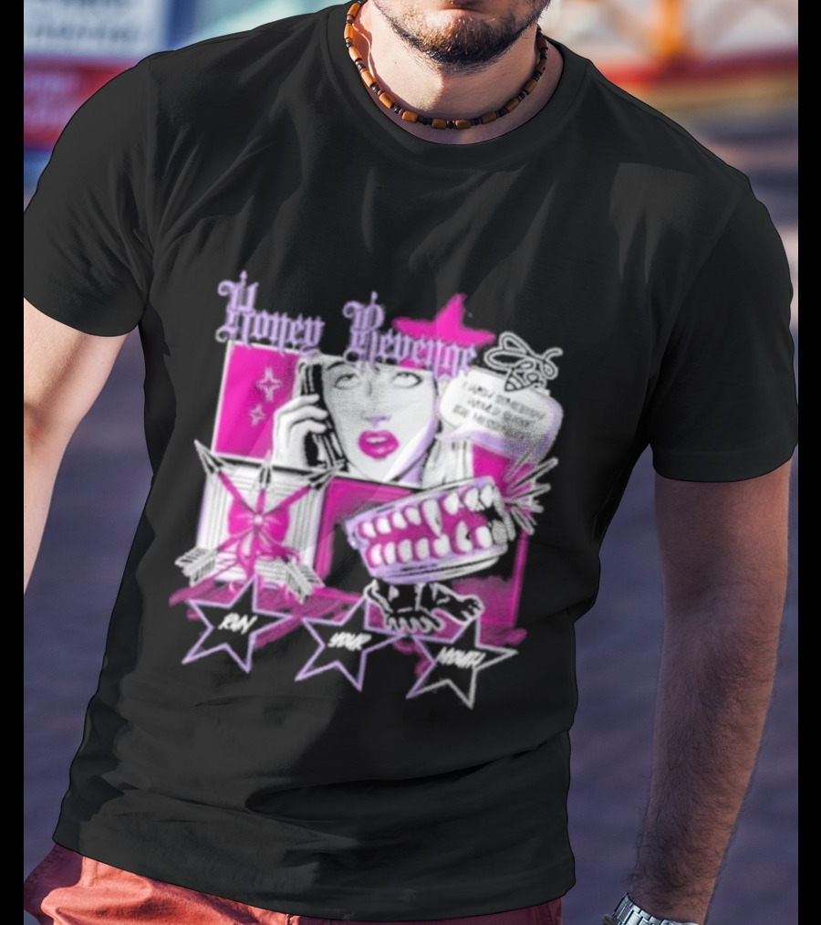 Honey Revenge Comic Style Pink And Black Lips Starburst T-Shirt