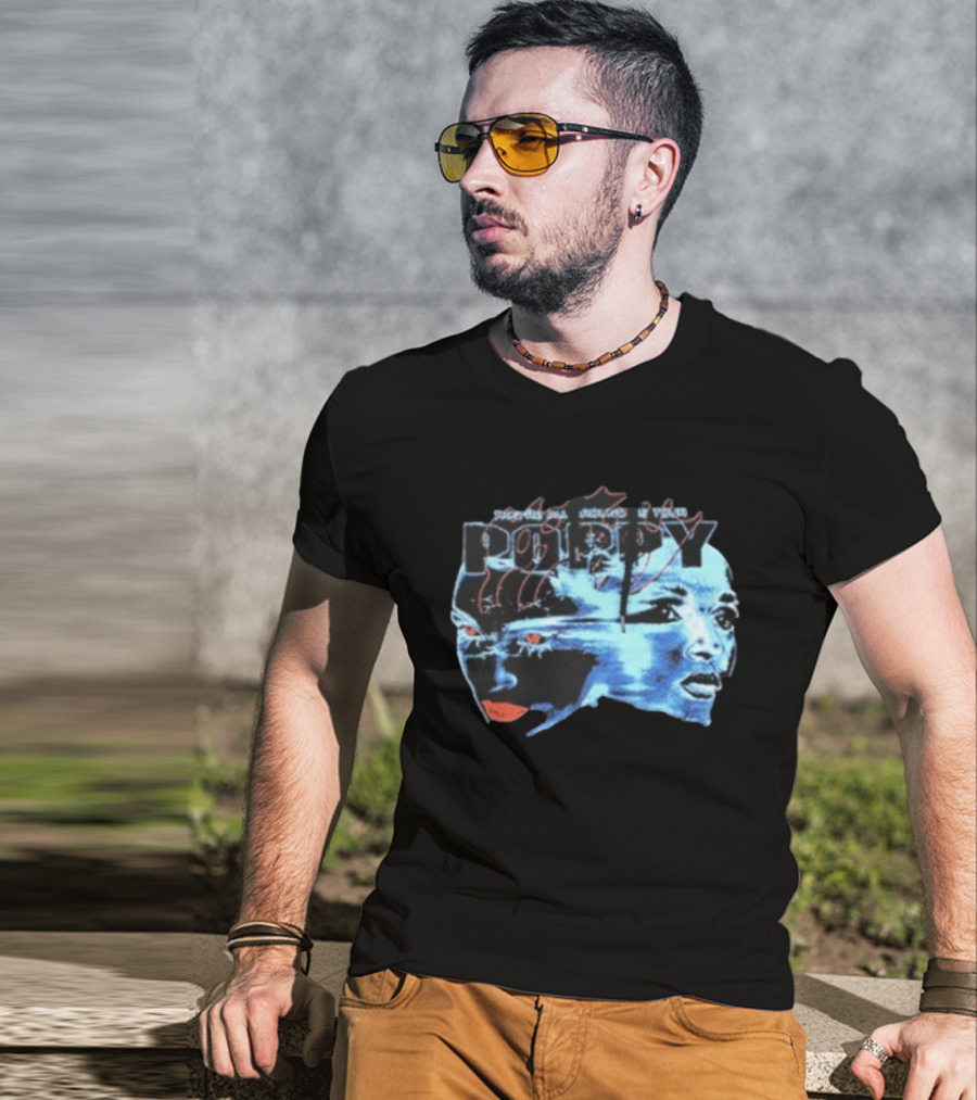 Poppy Split Poppy They're All Around Us Red Eyes Dual Faces Blue Tone T-Shirt