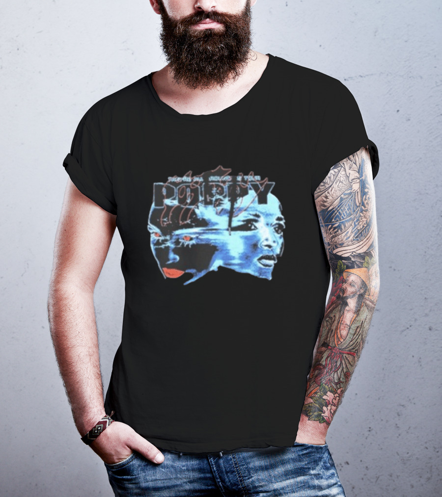 Poppy Split Poppy They're All Around Us Red Eyes Dual Faces Blue Tone T-Shirt