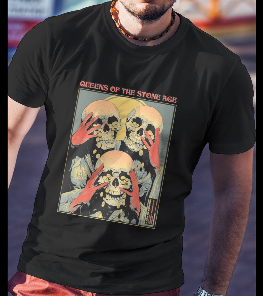 Queens Of The Stone Age Lincoln CA 5.1.2026 Skull Imagery With Coins T-Shirt