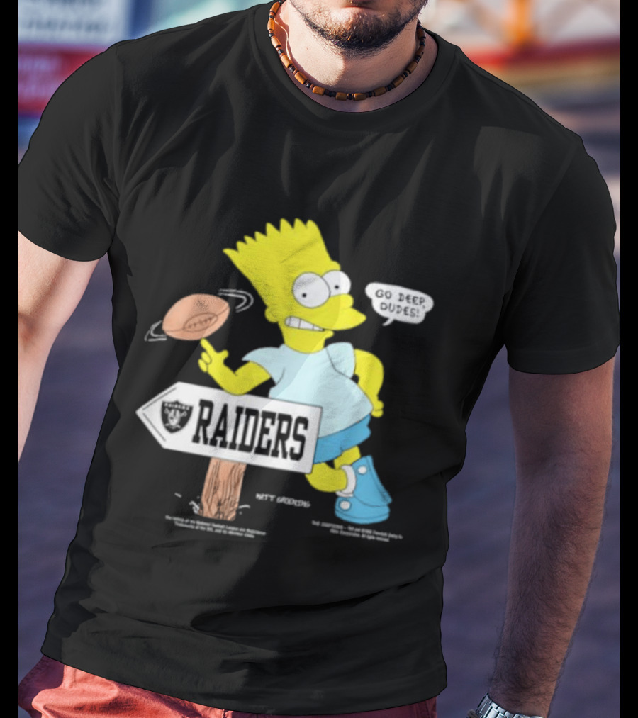 Raiders Bart Simpson Football Spin Near Raiders Sign T-Shirt