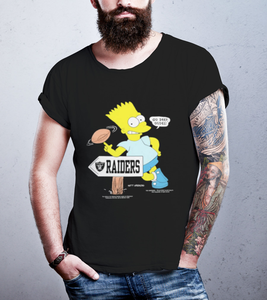 Raiders Bart Simpson Football Spin Near Raiders Sign T-Shirt