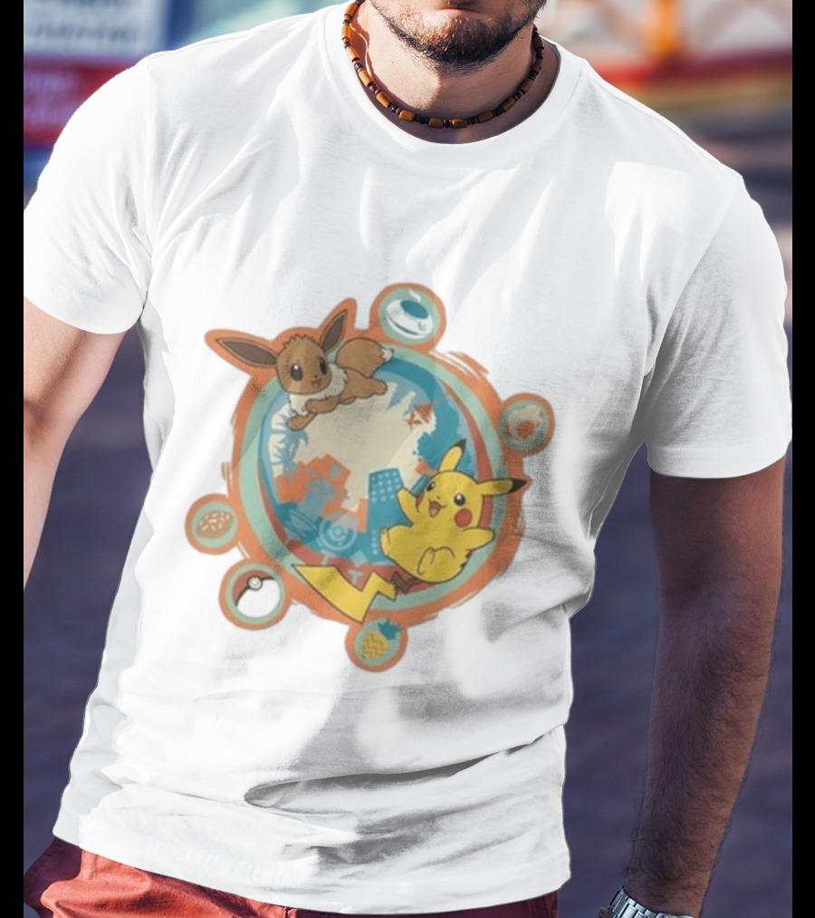 Pokémon GO 10th Anniversary Pikachu Eevee Celebration With Poké Ball And Elemental T-Shirt