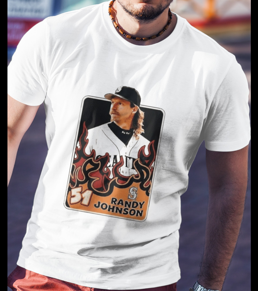Seattle Mariners Randy Johnson Big Unit 51 MLB Baseball Flames T-Shirt