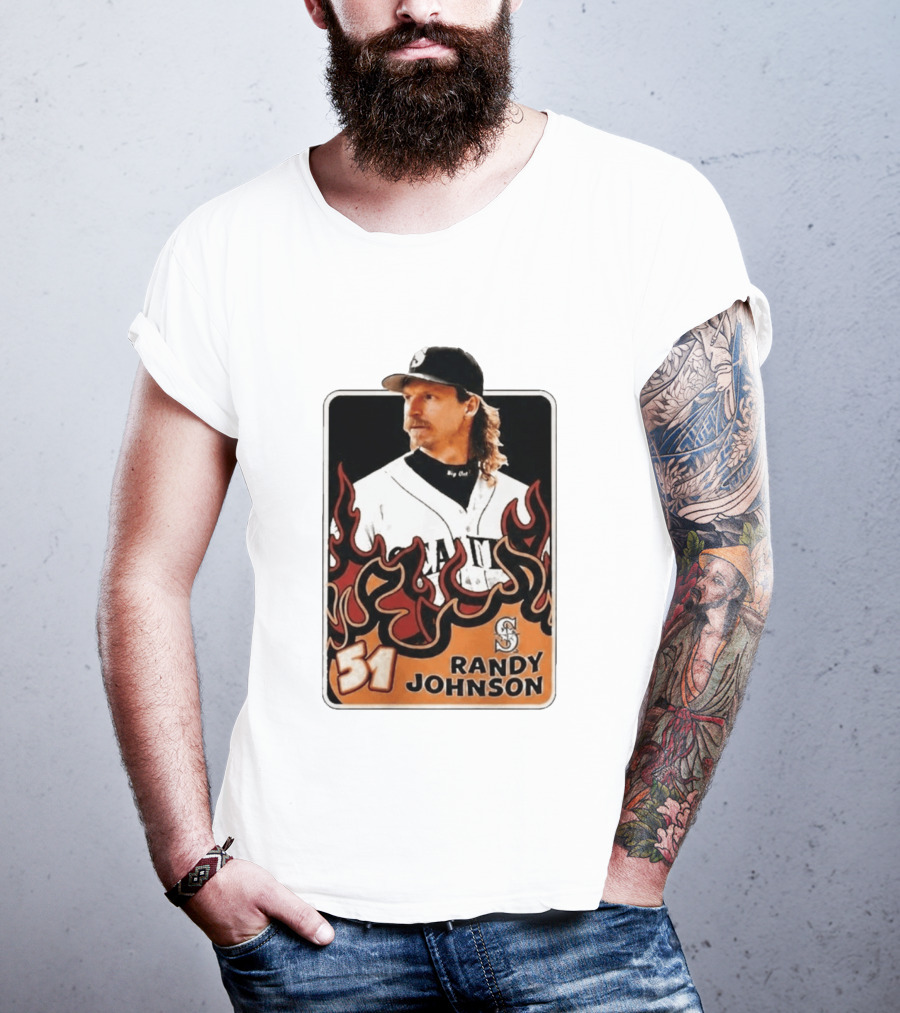 Seattle Mariners Randy Johnson Big Unit 51 MLB Baseball Flames T-Shirt