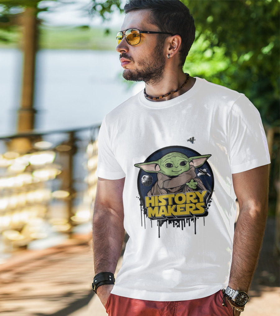 Baby Yoda History Makers Bold Text Starry T-Shirt