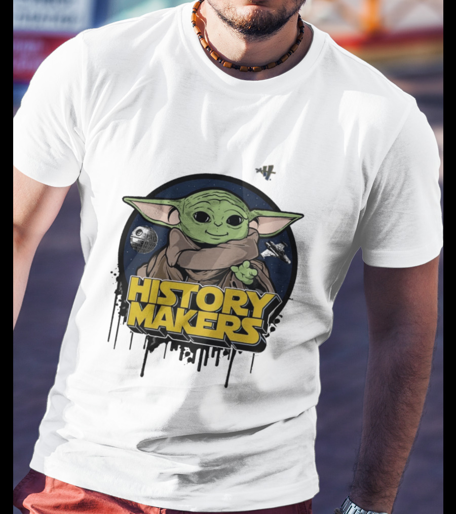 Baby Yoda History Makers Bold Text Starry T-Shirt